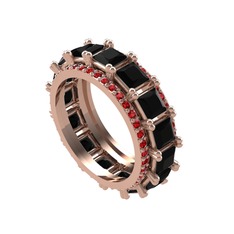 Siyah zirkon ve garnet 925 ayar rose altın kaplama gümüş yüzük