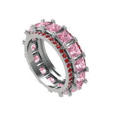 Pembe kuvars ve garnet 8 ayar beyaz altın yüzük