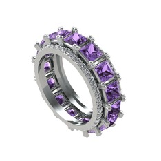 Arwen Tamtur Yüzük - Ametist ve beyaz zirkon 14 ayar beyaz altın yüzük #ft8wb1