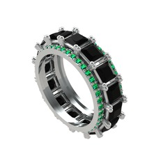 Arwen Tamtur Yüzük - Siyah zirkon ve yeşil kuvars 18 ayar beyaz altın yüzük #jrzx6i