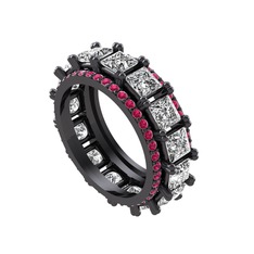 Arwen Tamtur Yüzük - Beyaz zirkon ve rodolit garnet 925 ayar siyah rodyum kaplama gümüş yüzük #kwahp7