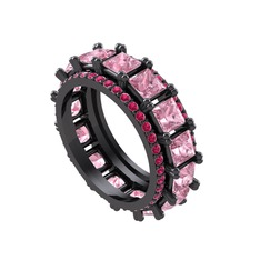 Arwen Tamtur Yüzük - Pembe kuvars ve rodolit garnet 925 ayar siyah rodyum kaplama gümüş yüzük #l53wqa