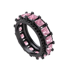 Arwen Tamtur Yüzük - Pembe kuvars ve siyah zirkon 925 ayar siyah rodyum kaplama gümüş yüzük #lf7orx