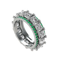 Swarovski ve yeşil kuvars 14 ayar beyaz altın yüzük