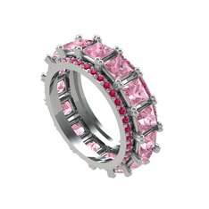 Arwen Tamtur Yüzük - Pembe kuvars ve rodolit garnet 18 ayar beyaz altın yüzük #vp350g