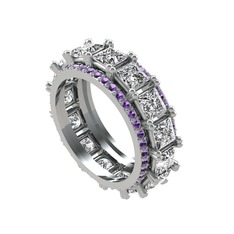 Swarovski ve ametist 14 ayar beyaz altın yüzük