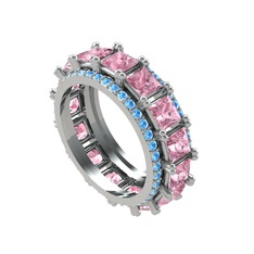 Pembe kuvars ve akuamarin 925 ayar gümüş yüzük