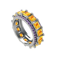 Sitrin ve ametist 14 ayar beyaz altın yüzük