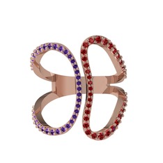 Duo Yüzük - Ametist ve garnet 18 ayar rose altın yüzük #102gr3v