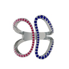 Rodolit garnet ve lab safir 14 ayar beyaz altın yüzük