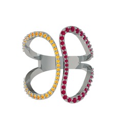 Sitrin ve rodolit garnet 925 ayar gümüş yüzük