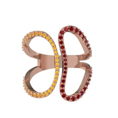 Duo Yüzük - Sitrin ve garnet 18 ayar rose altın yüzük #1131elt