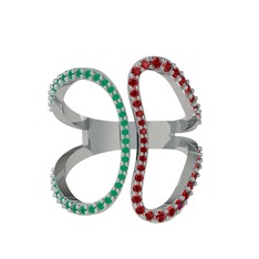 Duo Yüzük - Kök zümrüt ve garnet 18 ayar beyaz altın yüzük #113e3up