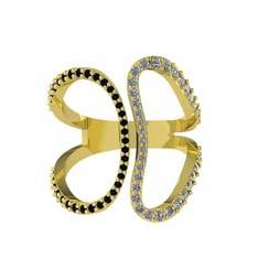 Duo Yüzük - Siyah zirkon ve pırlanta 925 ayar altın kaplama gümüş yüzük (0.36 karat) #11ppyh8