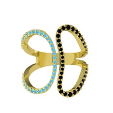 Duo Yüzük - Akuamarin ve siyah zirkon 14 ayar altın yüzük #12ymzkv