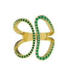 Duo Yüzük - Yeşil kuvars ve kök zümrüt 8 ayar altın yüzük #13efrji