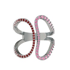 Duo Yüzük - Garnet ve pembe kuvars 925 ayar gümüş yüzük #13iu58v