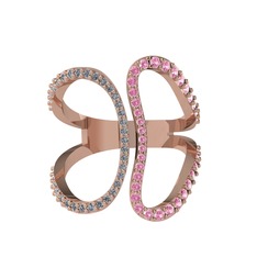 Duo Yüzük - Pırlanta ve pembe kuvars 8 ayar rose altın yüzük (0.27 karat) #13qtk94