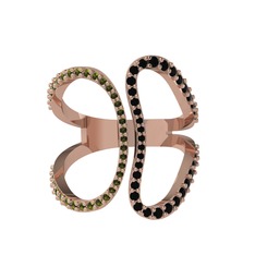 Peridot ve siyah zirkon 8 ayar rose altın yüzük