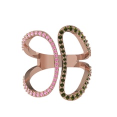 Duo Yüzük - Pembe kuvars ve peridot 8 ayar rose altın yüzük #13vo0v5