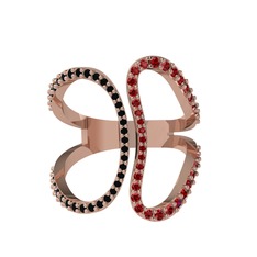 Duo Yüzük - Siyah zirkon ve garnet 8 ayar rose altın yüzük #1413h47