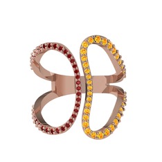 Duo Yüzük - Garnet ve sitrin 14 ayar rose altın yüzük #141muou