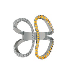 Swarovski ve sitrin 18 ayar beyaz altın yüzük