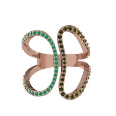 Duo Yüzük - Kök zümrüt ve peridot 18 ayar rose altın yüzük #14ow54z