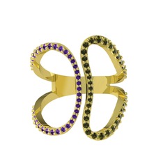 Duo Yüzük - Ametist ve peridot 18 ayar altın yüzük #14wos9t