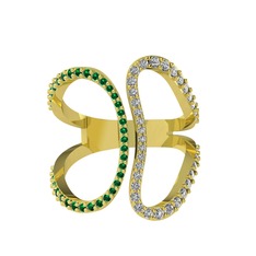 Duo Yüzük - Yeşil kuvars ve swarovski 925 ayar altın kaplama gümüş yüzük #15zczqe