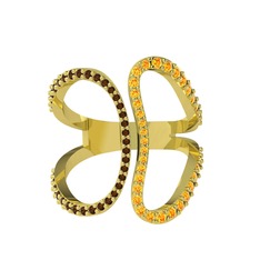 Duo Yüzük - Dumanlı kuvars ve sitrin 14 ayar altın yüzük #16pkp4d