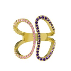 Duo Yüzük - Pembe kuvars ve ametist 925 ayar altın kaplama gümüş yüzük #17q242v