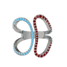 Akuamarin ve garnet 925 ayar gümüş yüzük