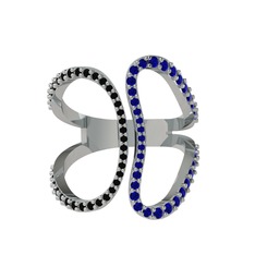 Duo Yüzük - Siyah zirkon ve lab safir 14 ayar beyaz altın yüzük #181ygje