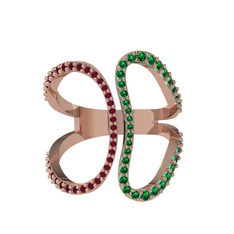 Duo Yüzük - Kök yakut ve yeşil kuvars 925 ayar rose altın kaplama gümüş yüzük #18s8cxb