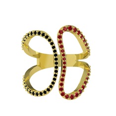 Duo Yüzük - Siyah zirkon ve garnet 925 ayar altın kaplama gümüş yüzük #18v9b8d