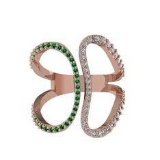 Duo Yüzük - Yeşil kuvars ve swarovski 925 ayar rose altın kaplama gümüş yüzük #18wfxqd