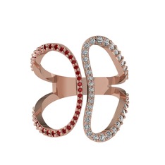 Duo Yüzük - Garnet ve swarovski 8 ayar rose altın yüzük #18ws7p1