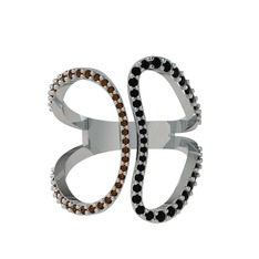 Duo Yüzük - Dumanlı kuvars ve siyah zirkon 14 ayar beyaz altın yüzük #194ra3w