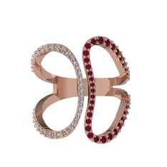 Duo Yüzük - Swarovski ve kök yakut 14 ayar rose altın yüzük #19yd788