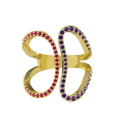 Duo Yüzük - Rodolit garnet ve ametist 14 ayar altın yüzük #19zd5za