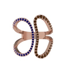 Duo Yüzük - Lab safir ve dumanlı kuvars 925 ayar rose altın kaplama gümüş yüzük #1a05nkn