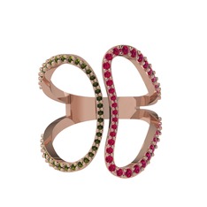 Duo Yüzük - Peridot ve rodolit garnet 14 ayar rose altın yüzük #1abexl4