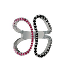 Duo Yüzük - Rodolit garnet ve siyah zirkon 925 ayar gümüş yüzük #1ak63cn