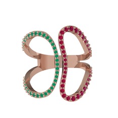 Kök zümrüt ve rodolit garnet 14 ayar rose altın yüzük