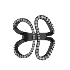 Duo Yüzük - Swarovski ve beyaz zirkon 925 ayar siyah rodyum kaplama gümüş yüzük #1c6e9vi