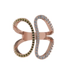 Duo Yüzük - Peridot ve pırlanta 8 ayar rose altın yüzük (0.36 karat) #1c7dbm7