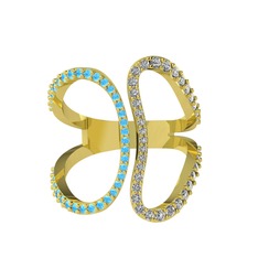 Duo Yüzük - Akuamarin ve swarovski 18 ayar altın yüzük #1c8ekk0