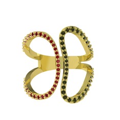 Garnet ve peridot 925 ayar altın kaplama gümüş yüzük