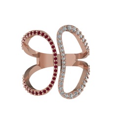 Duo Yüzük - Kök yakut ve swarovski 18 ayar rose altın yüzük #1chk9sl
